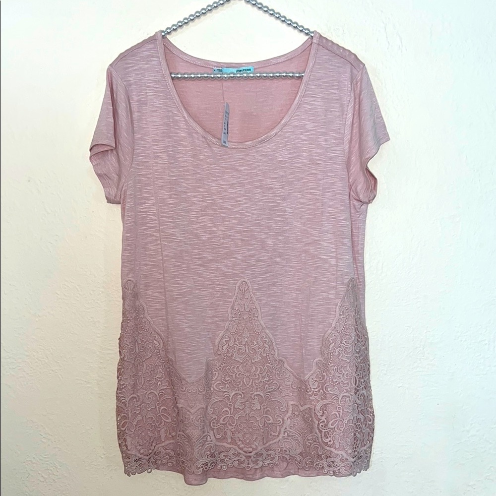 Maurices L Pink Lace Short Sleeve Top nwt